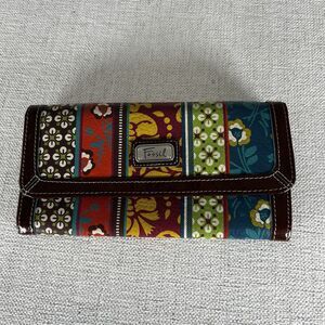 Fossil Floral Patchwork Wallet Women Colorful Checkbook Organizer Snap Clutch